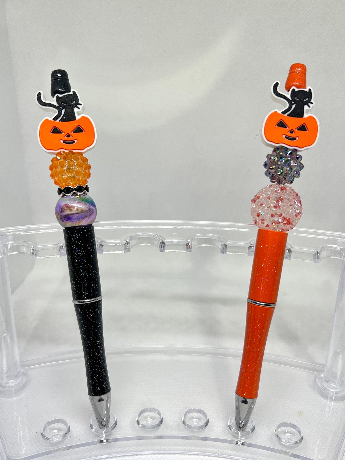 Beaded Pen Black Cat Pumpkin, Fun Pens Acrylic Beads, Custom Pen, Retractable Ink Pen, Gifts for her, Teacher, Nurses, Medical