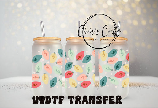 UVDTF Wrap Christmas Lights 16oz Can Glass Mug Tumbler, Christmas Wrap, Ready to apply, Permanent Adhesive Waterproof