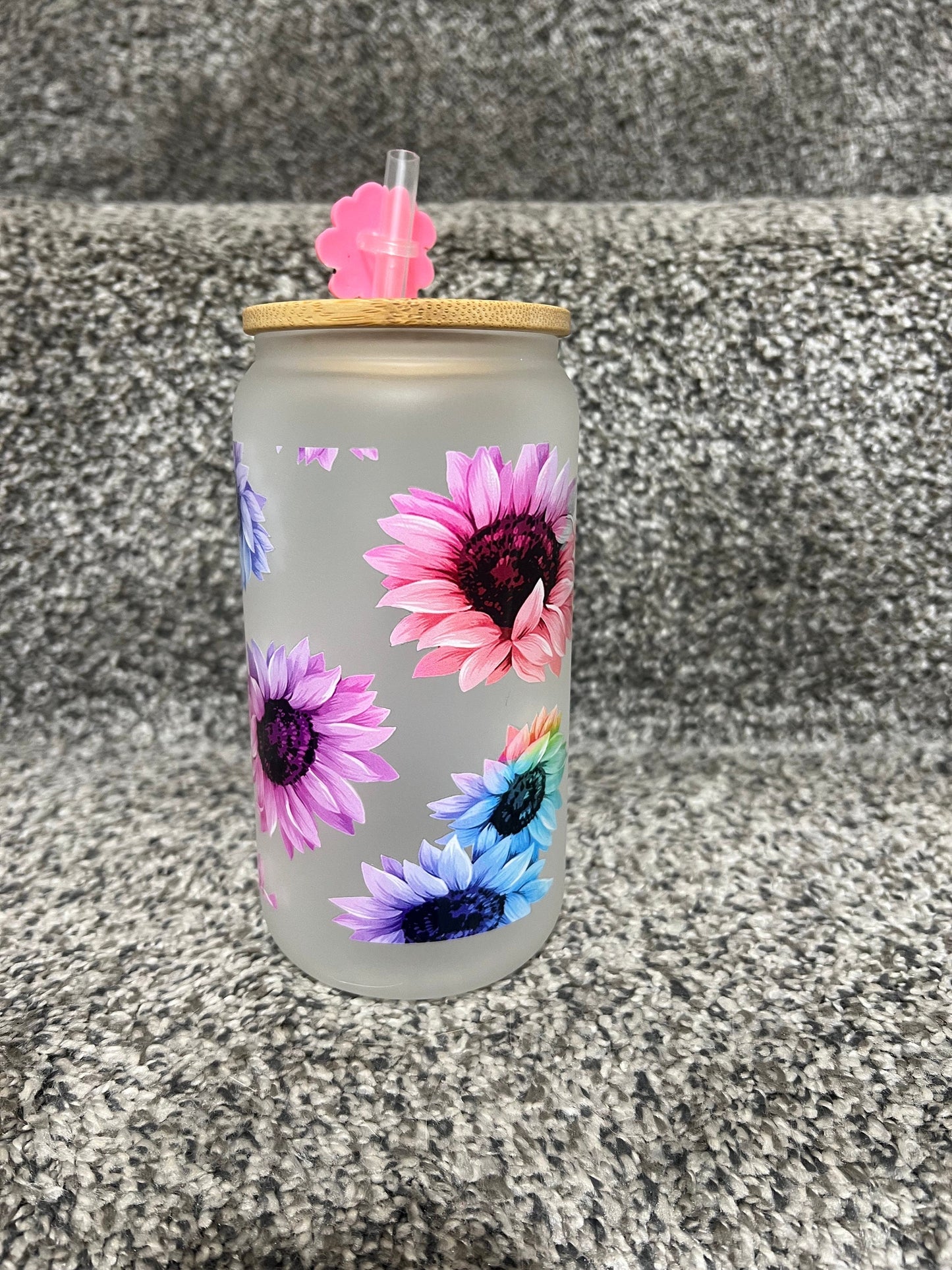 16oz Can Glass Frosted with Lid and Straw, Add on UVDTF Transfer Wrap, Gift for her, Customized Gifts, Graduation Gift