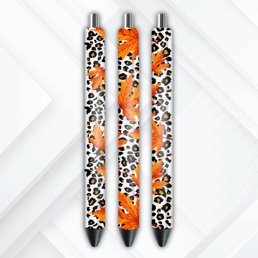 UV DTF Pen Wrap Fall Leaves Leopard Print, Fall Ink Joy Wrap, Permanent Adhesive Waterproof, Ready to apply