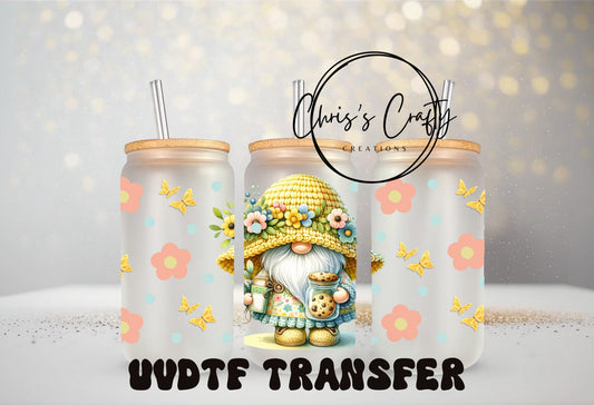 UVDTF Wrap Cute Spring Gnome for 16oz Can Glass Mug Tumbler, Ready to Apply, Permanent Waterproof Adhesive