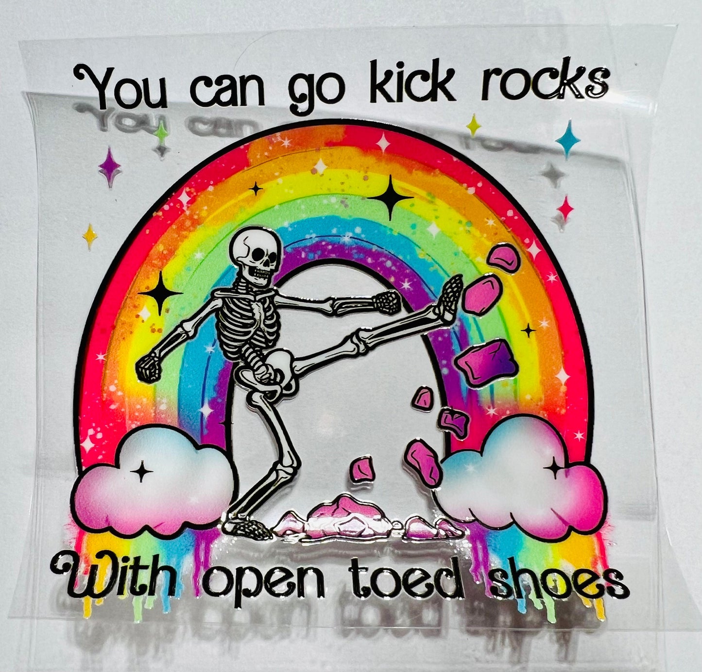 UVDTF Decal Retro Skeleton Kick Rocks 16oz Can Glass Mug Tumbler, Ready to Apply, Permanent Waterproof Adhesive, Add on a Can Glass