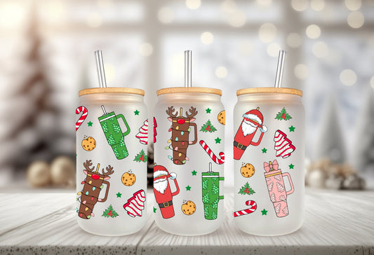 UVDTF Wrap Christmas Tumblers Santa Reindeer Tree Cakes for 16oz Can Glass Mug Tumbler, Ready to apply, Permanent Waterproof Adhesive
