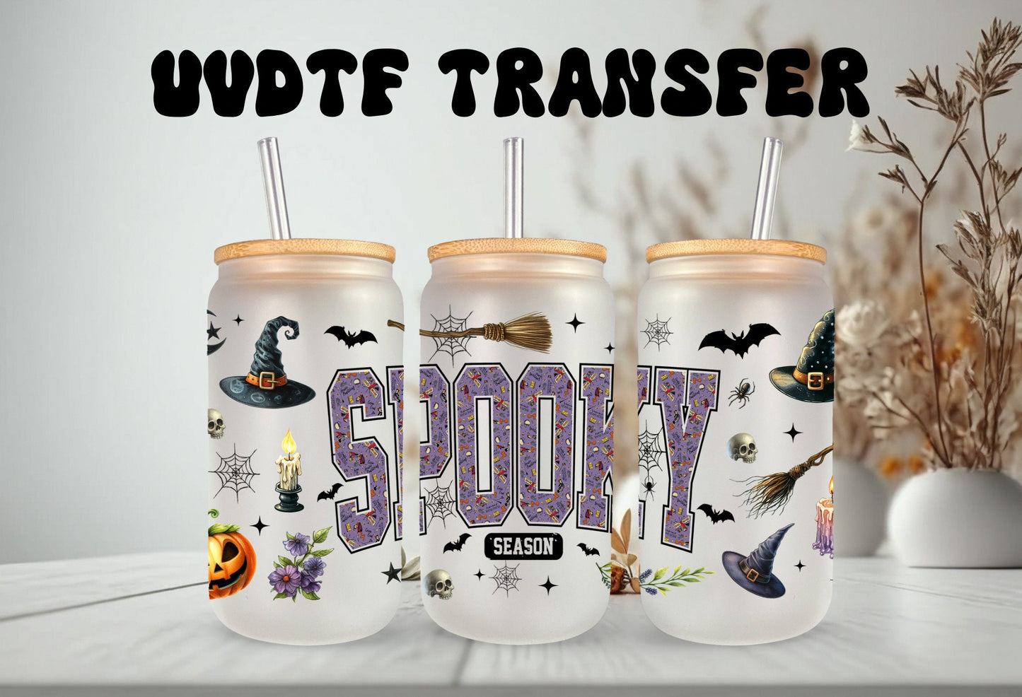 Halloween Cup Wrap - 16oz Tumbler Wrap With Witch Hat & Spooky Season Decal