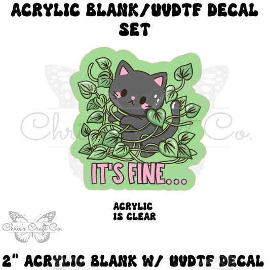 Acrylic Blank Decal Set Cat Black It's Fine, DIY Badge Reels, Sarcastic Blank UVDTF sticker, Unfinished Badge Reel, Badge Reel Blank