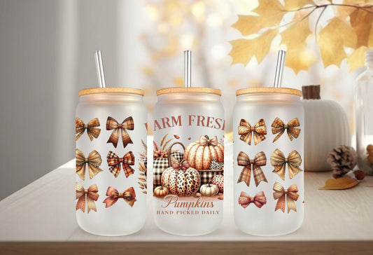 UVDTF Wrap Farm Fresh Pumpkins for 16oz Can Glass Mug Tumbler, Ready to Apply, Permanent Waterproof Adhesive