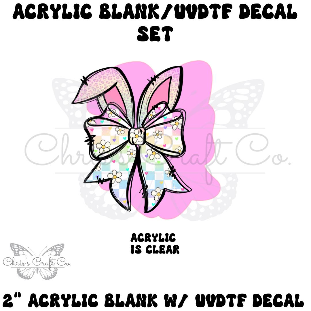 Acrylic Blank Bunny Bow Decal Set, DIY Badge Reels, Bow Blank and UVDTF sticker, Unfinished Badge Reel, Badge Reel Blanks