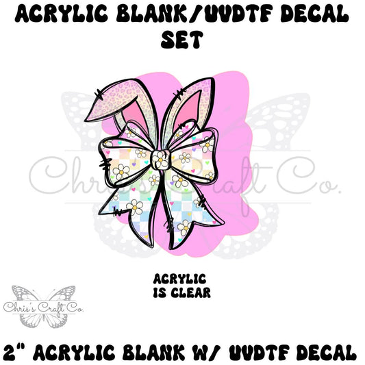 Acrylic Blank Bunny Bow Decal Set, DIY Badge Reels, Bow Blank and UVDTF sticker, Unfinished Badge Reel, Badge Reel Blanks