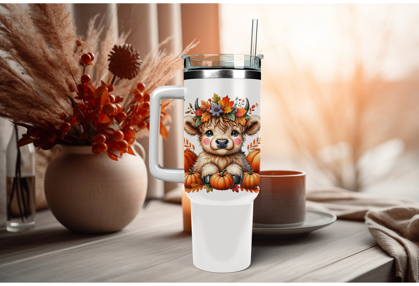 UVDTF Wrap Cute Cow Pumpkin Fall 16oz Can Glass Mug Tumbler,  Ready to Apply, Permanent Waterproof Adhesive