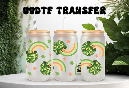 UVDTF Wrap Shamrock Rainbow Pot of Gold 16oz Can Glass Mug Tumbler, Ready to apply, Permanent Waterproof Adhesive