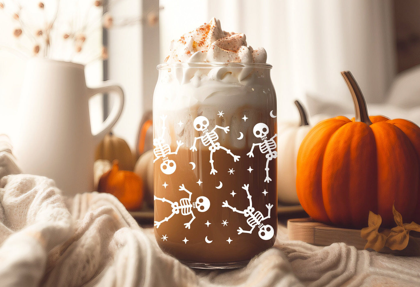 UVDTF Wrap Halloween White Skeletons 16oz Can Glass, Mug, 40oz  Tumbler Wrap, Ready to apply, Permanent Adhesive, Double sided option