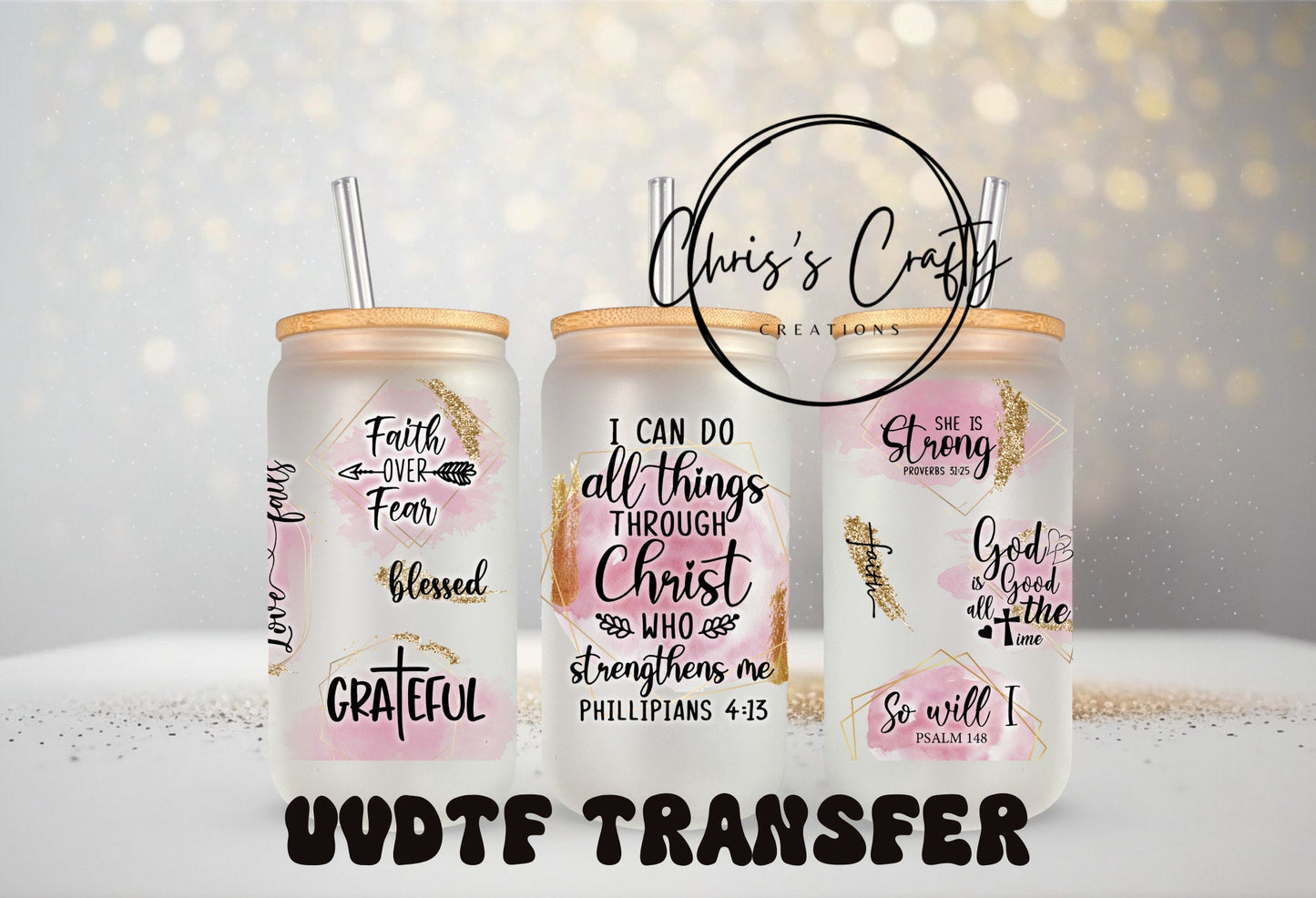 UVDTF Wrap Christian I Can Do all Things 16oz Can Glass Mug Tumbler, Christian Wrap, Ready to apply, Permanent Waterproof Adhesive