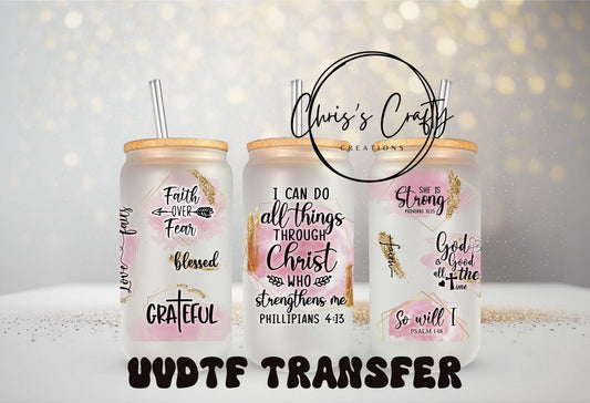 UVDTF Wrap Christian I Can Do all Things 16oz Can Glass Mug Tumbler, Christian Wrap, Ready to apply, Permanent Waterproof Adhesive