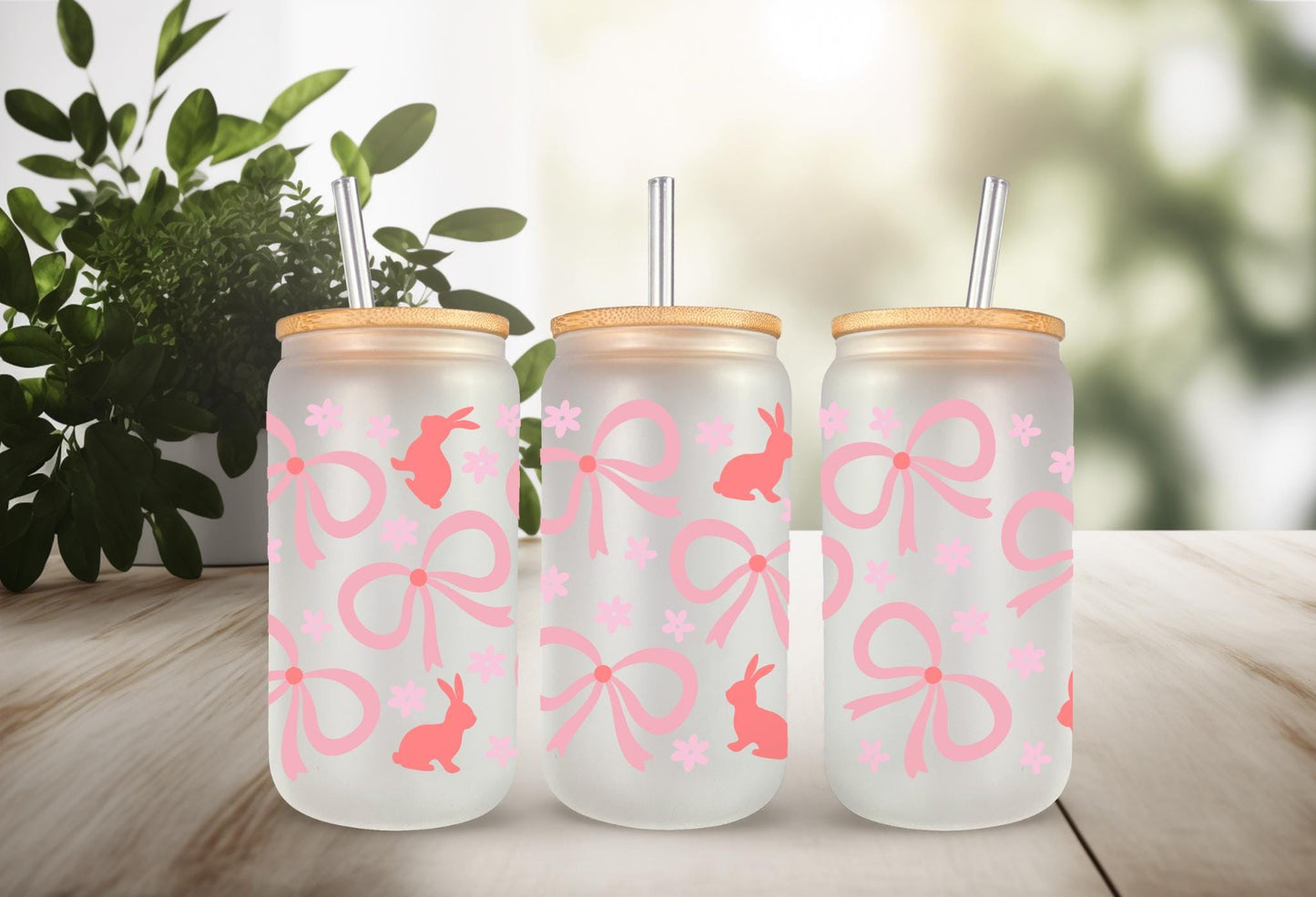 UVDTF Wrap Bunny Coquette Bows Dark 16oz Mug Tumbler, Easter Wrap, Ready to Apply, Permanent Waterproof Adhesive, Double Sided Print Option