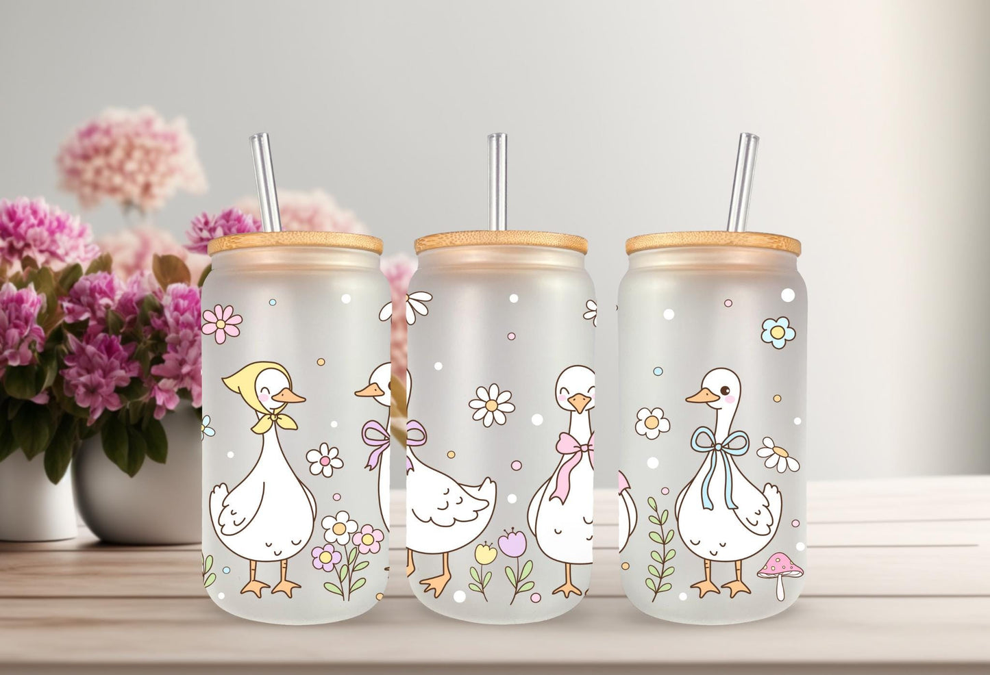 UVDTF Wrap Mother Goose 16oz Can Glass Mug Tumbler Wrap, White Goose, Ready to apply, Permanent Waterproof Adhesive