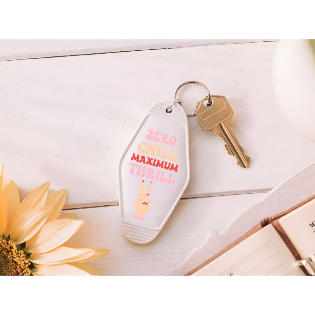 UVDTF Keychain Zero Chill Maximum Thrill Decal, Motel Keychain Ready to Apply, UVDTF Motel Keychain Decal,  1 Only/Set of 5 Keychain Decals