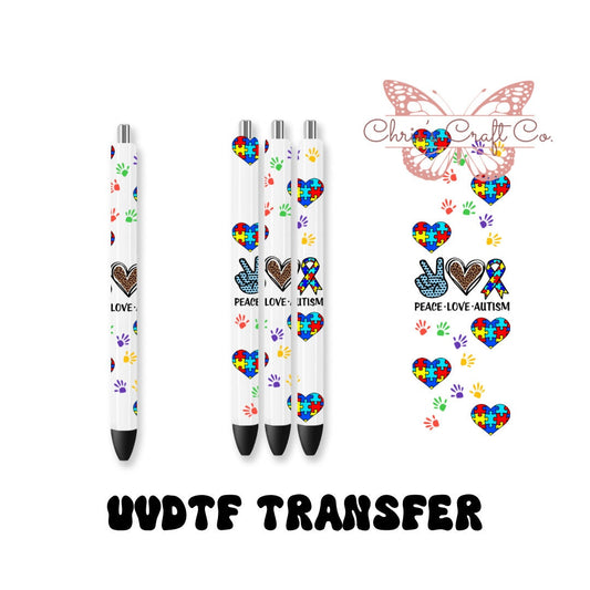 UVDTF Pen Wrap Peace Love Autism, Ready to Apply, Permanent Waterproof Adhesive