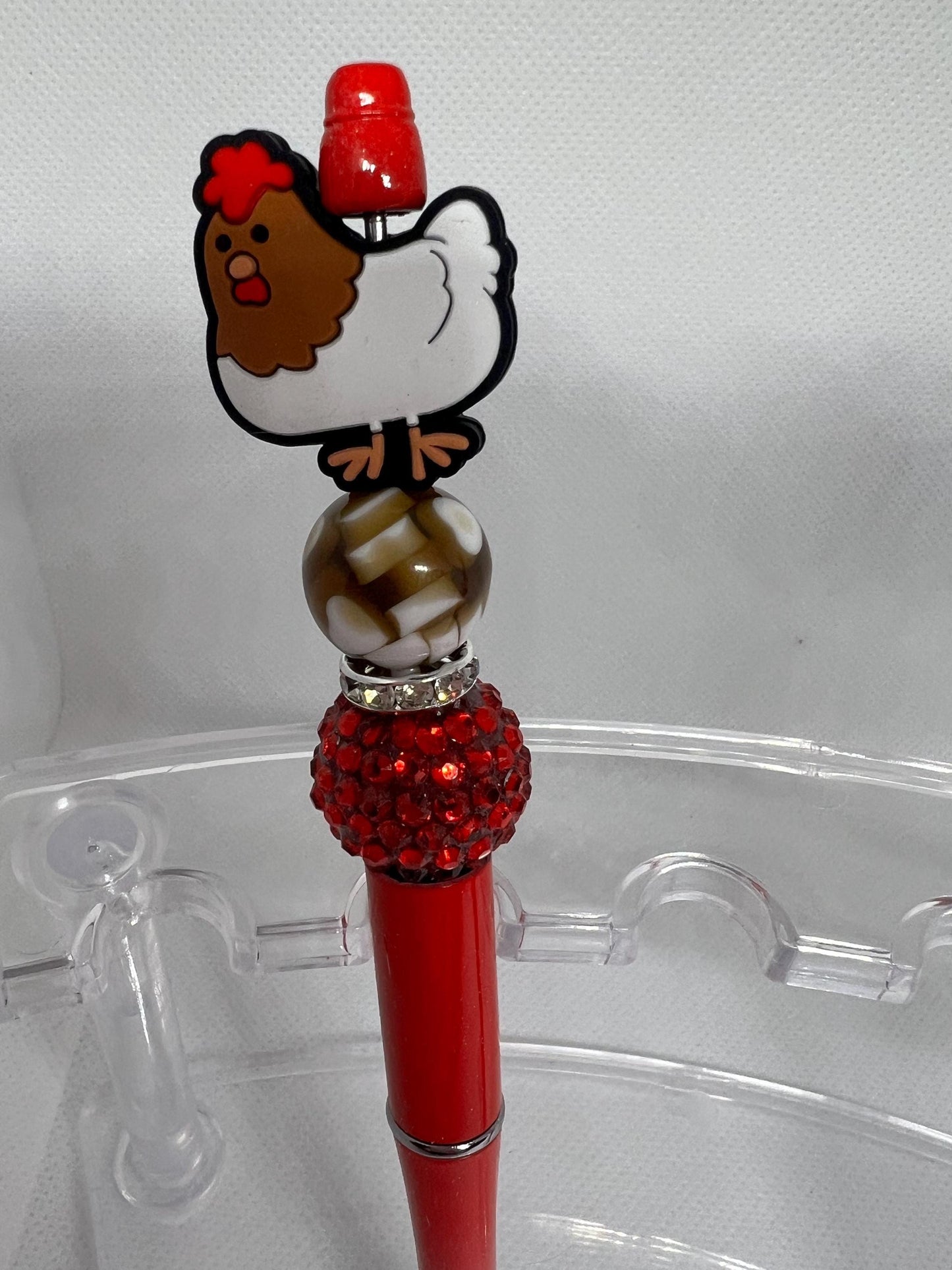 Chicken Hen Red Beaded Pen, Fun Pens Acrylic  Beads, Beaded Pen, Retractable Ink Pen, Gifts