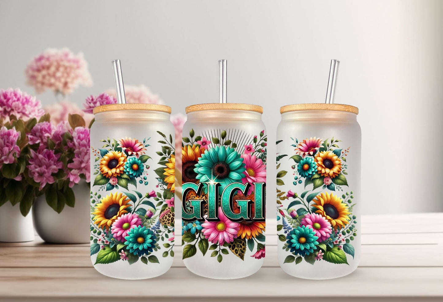 UVDTF Wrap Floral Gigi for 16oz Can Glass Mug Tumbler, Grandmother Wrap, Ready to Apply, Permanent Waterproof Adhesive