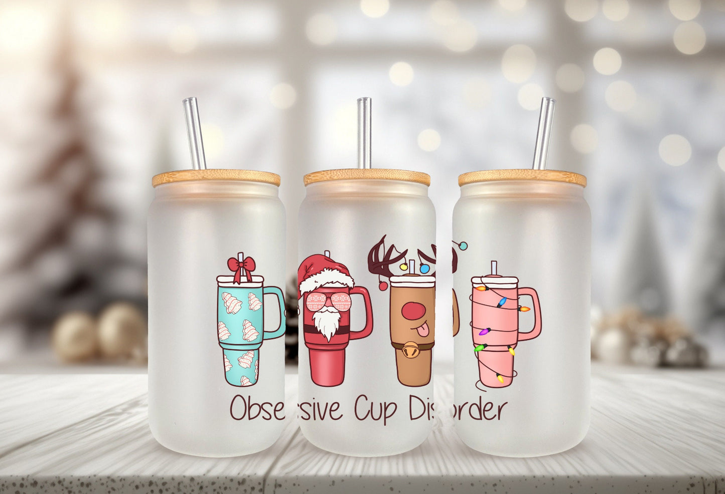 UVDTF Wrap Christmas Tumblers Santa Reindeer Tree Cakes for 16oz Can Glass Mug Tumbler, Ready to Apply, Permanent Waterproof Adhesive