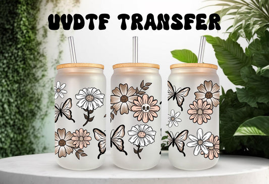 UVDTF Wrap Floral Butterfly Skull for 16oz Can Glass Mug Tumbler, Daisy Wrap, Ready to Apply, Permanent Waterproof Adhesive (Copy)
