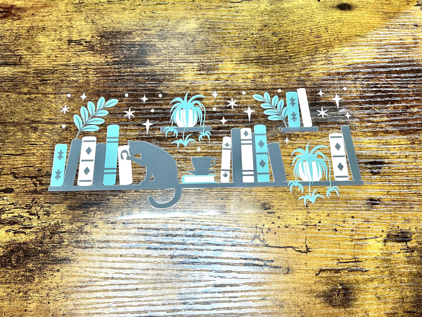 UVDTF Wrap Retro Cat Books Plants for 16oz 20oz Can Glass Wrap, Ready to apply, Permanent Waterproof Adhesive