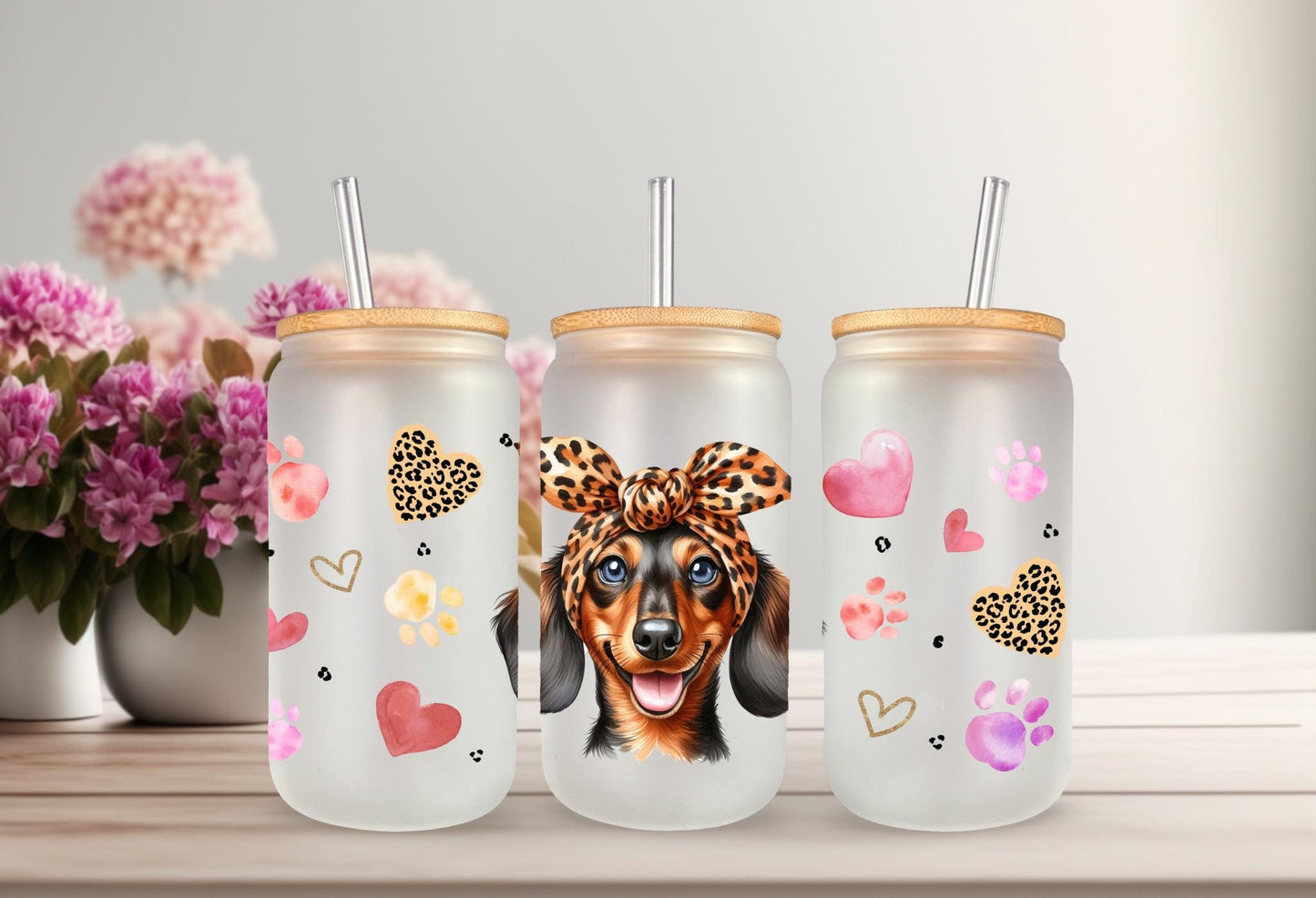 UVDTF Wrap Dachshund Heart for 16oz Can Glass Mug Tumbler, Dog Mom, Ready to apply, Permanent Waterproof Adhesive