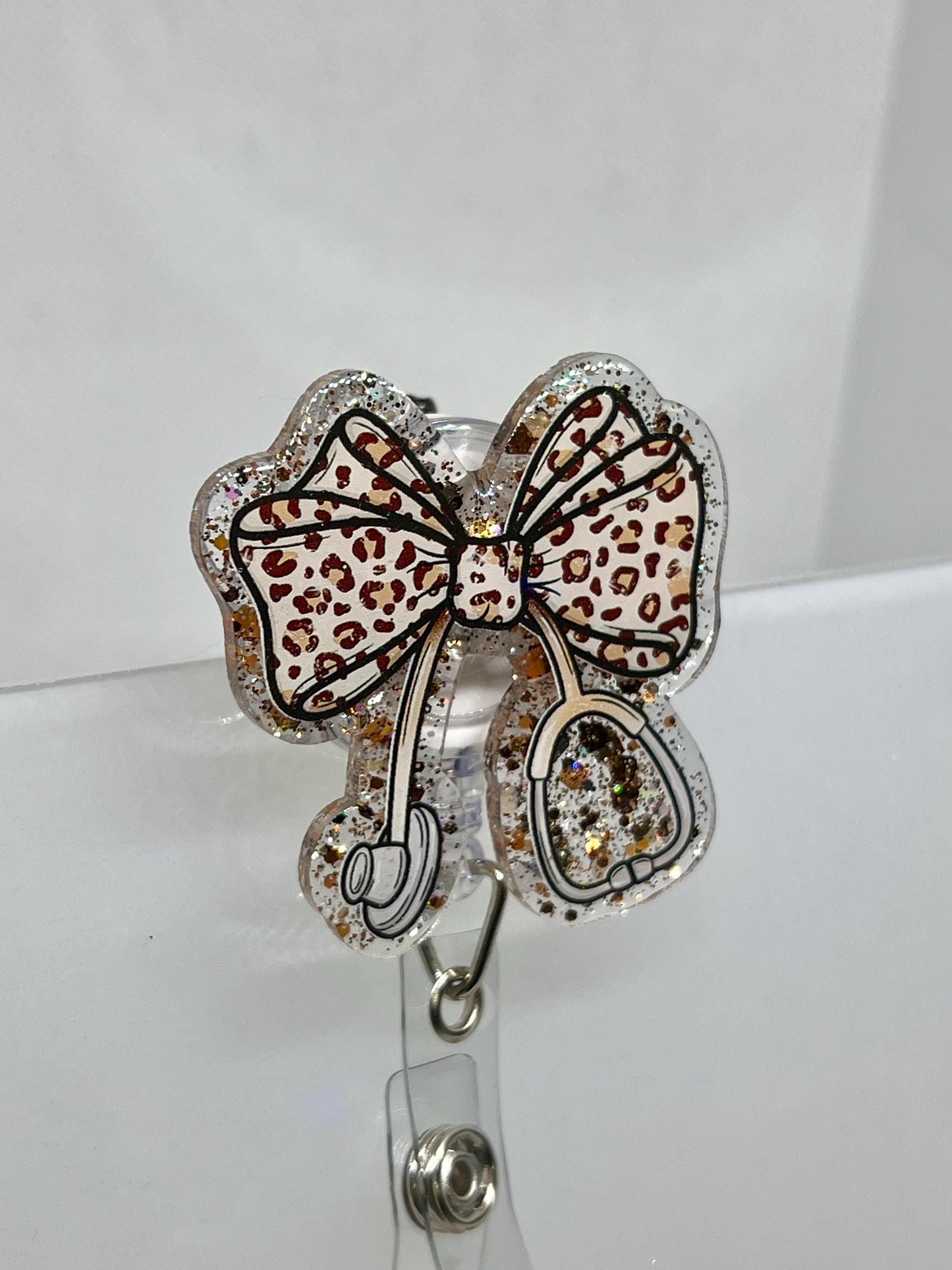 Coquette Bow Leopard Stethoscope Acrylic Blank Decal Set, DIY Badge Reels, Bow Blank and UVDTF sticker, Unfinished Badge Reel, Badge Blanks