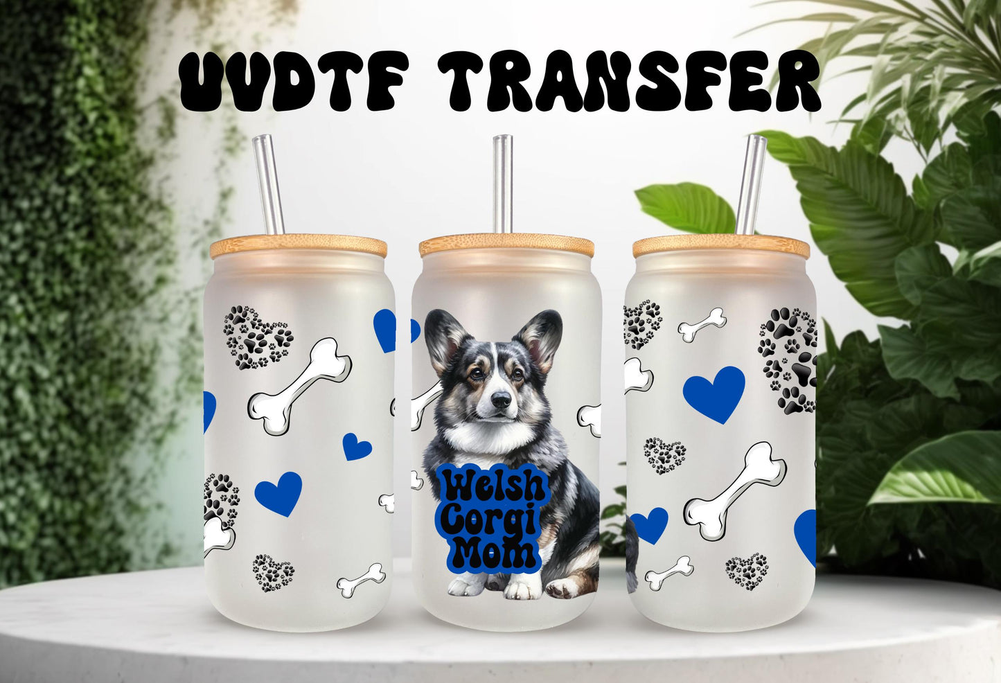 UVDTF Wrap Corgi Mom for 16oz Can Glass Mug Tumbler, Dog Mom Wrap, Ready to apply, Gifts for Her, Permanent Waterproof Adhesive