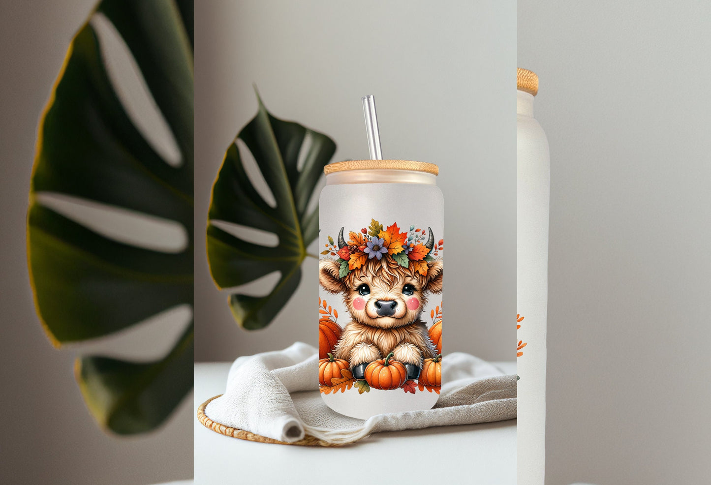 UVDTF Wrap Cute Cow Pumpkin Fall 16oz Can Glass Mug Tumbler,  Ready to Apply, Permanent Waterproof Adhesive