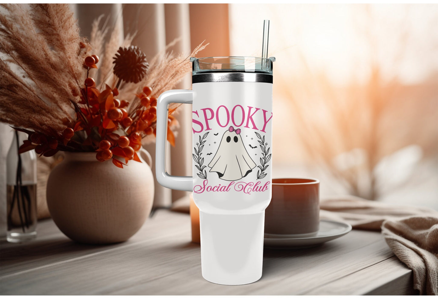 UVDTF Wrap Spooky Ghost Social Club Pink Coquettes Bows 16oz Can Glass, Mug, Tumbler, Ready to Apply, Permanent Waterproof Adhesive