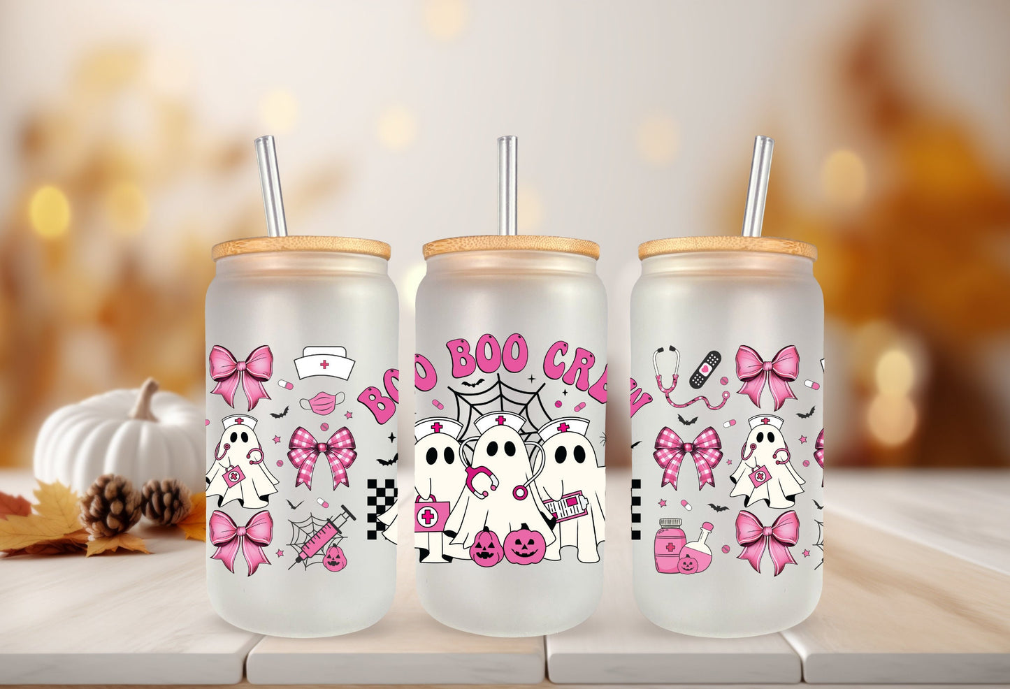UVDTF Wrap Boo Boo Crew Ghost Coquette Bows 16oz Can Glass, Mug,  40oz Tumbler, Halloween Wrap, Permanent Waterproof Adhesive