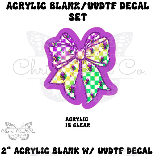 Mardi Gras Coquette Bow Acrylic Blank Decal Set, DIY Badge Reels, Bow Blank and UVDTF sticker, Unfinished Badge Reel, Badge Reel Blanks
