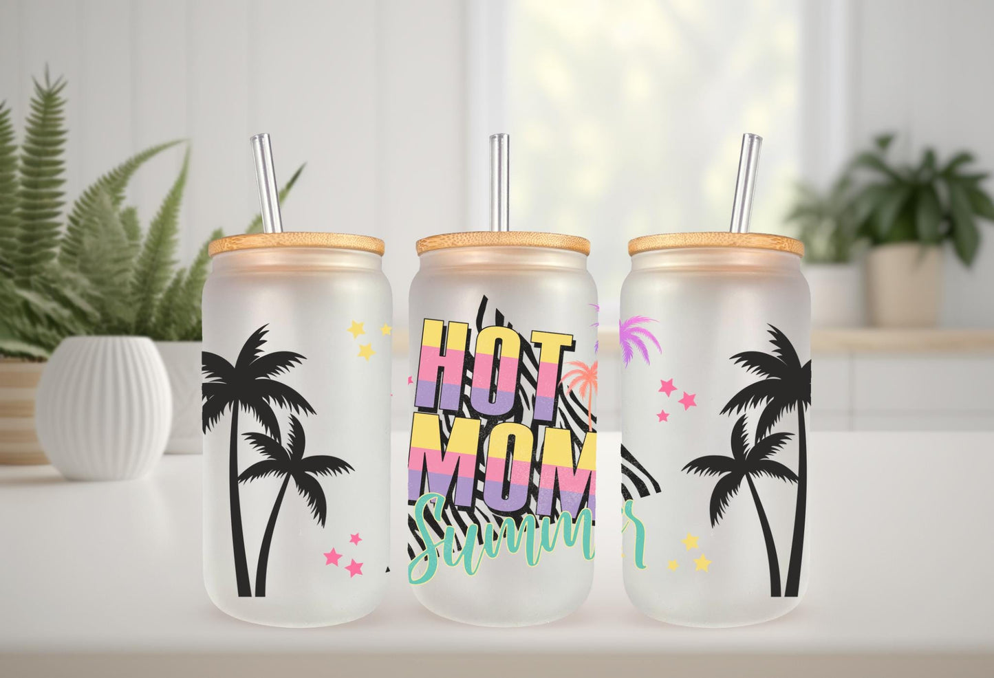 UVDTF Wrap Hot Mom Summer Zebra print 16oz Can Glass Mug Tumbler, Ready to apply, Permanent Waterproof Adhesive