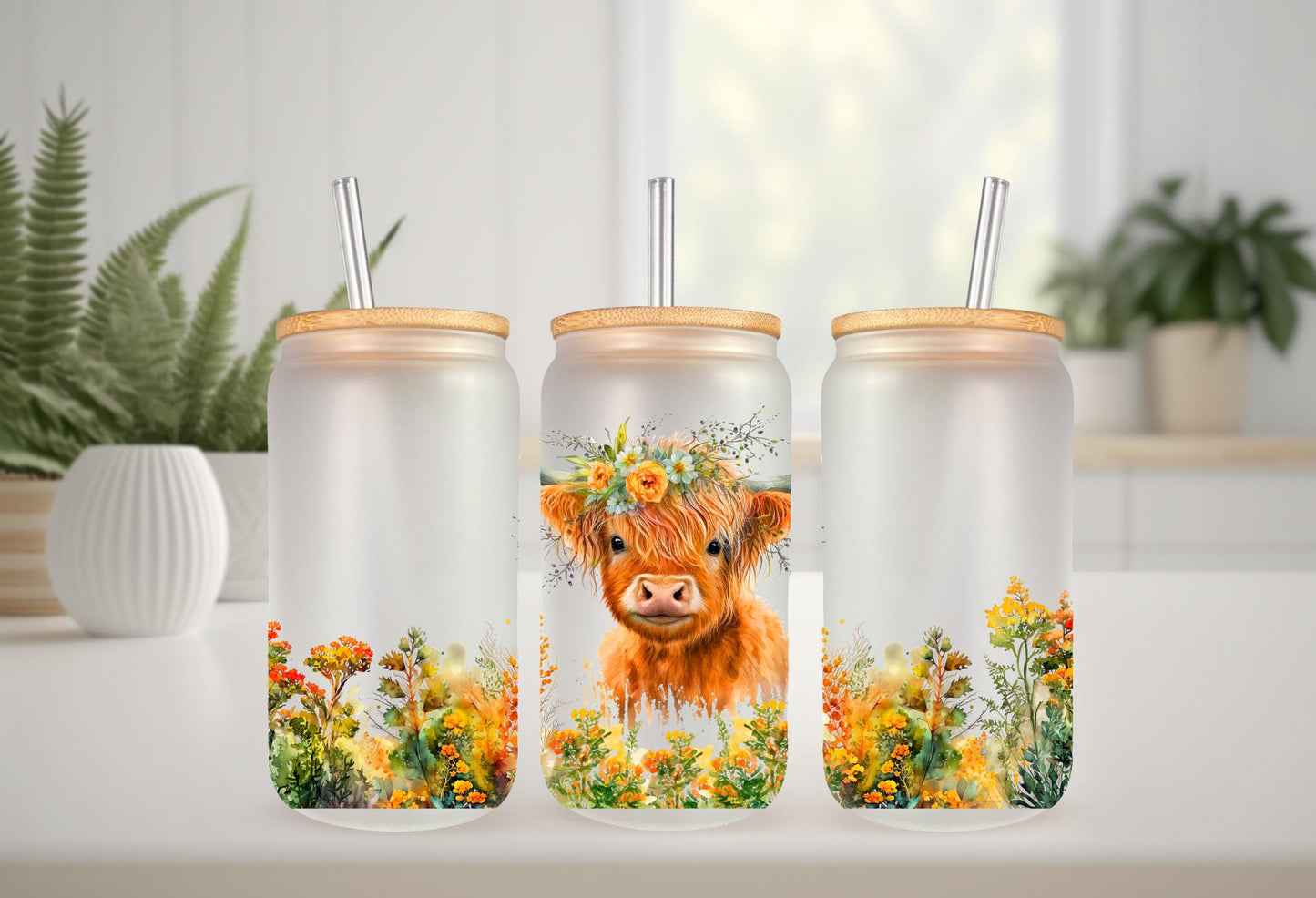 UVDTF Wrap Highland Cow Floral