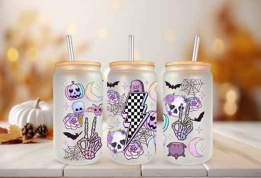 UVDTF Wrap Halloween Retro Pastel 16 oz Can Glass Mug Tumbler, Ready to Apply, Permanent Waterproof Adhesive