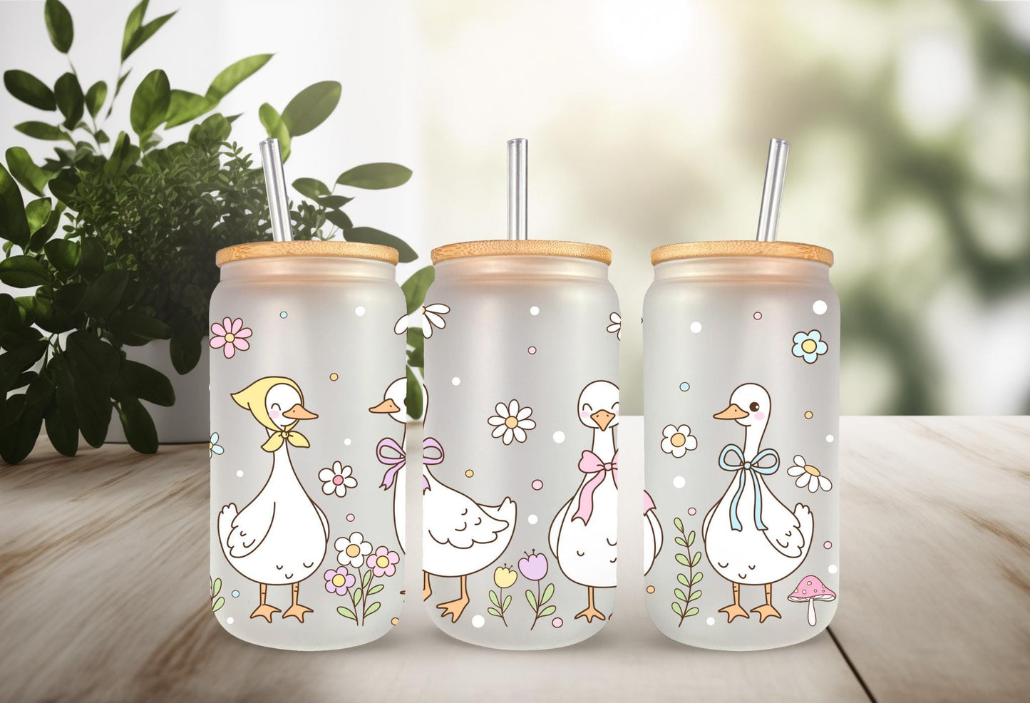 UVDTF Wrap Mother Goose 16oz Can Glass Mug Tumbler Wrap, White Goose, Ready to apply, Permanent Waterproof Adhesive