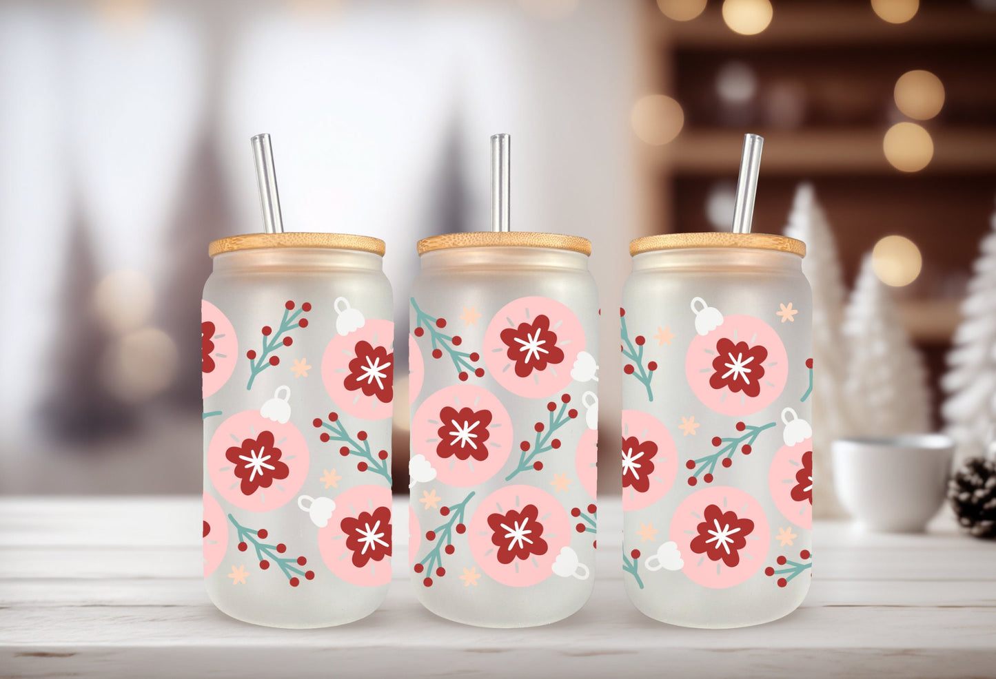 UVDTF Wrap Christmas Ornaments for 16oz Can Glass, Mug, or 40oz Tumbler, Ready to apply, Permanent adhesive, Double Sided option