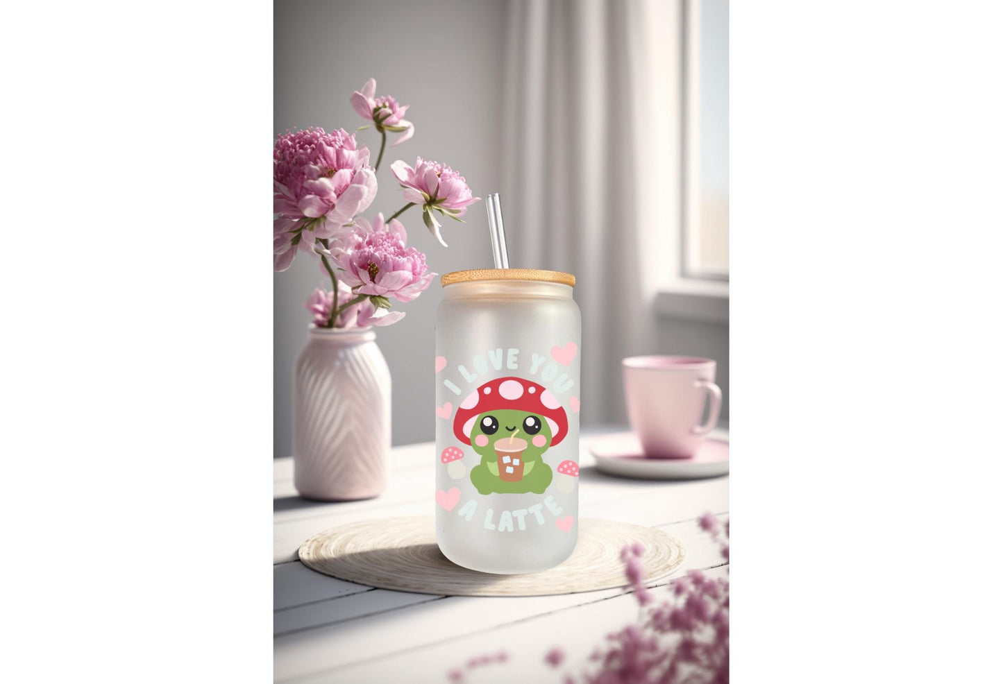 UVDTF Wrap Mushroom Frog Love You A Latte, 16 oz Can Glass Mug Tumbler, Mushroom  Wrap, Ready to Apply, Permanent Waterproof Adhesive