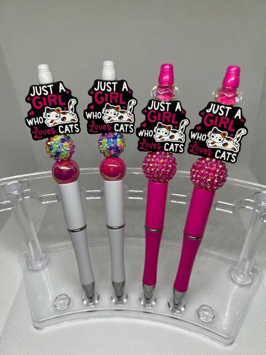 Just a Girl Who Loves Cats Beaded Pen, Fun Pens Acrylic Beads,   Cat Mom Pen, Custom Pen, Retractable Ink Pen, Gifts
