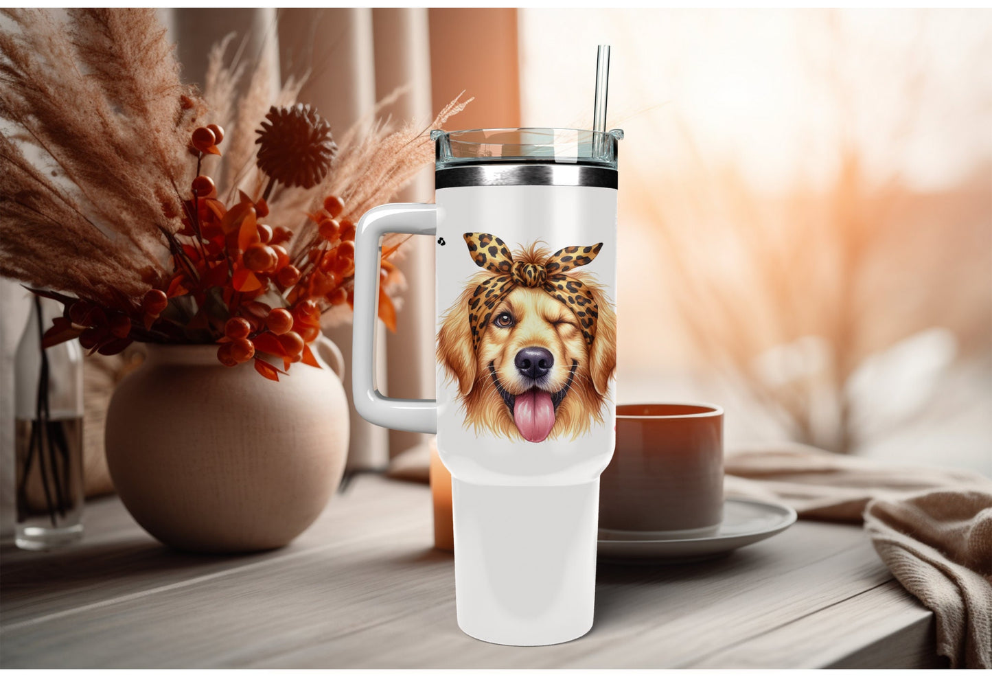 UVDTF Wrap Cute Golden Retriever Leopard Bandana for 16oz can glass Mug Tumbler, Ready to apply, Permanent Waterproof Adhesive, Double Sided option