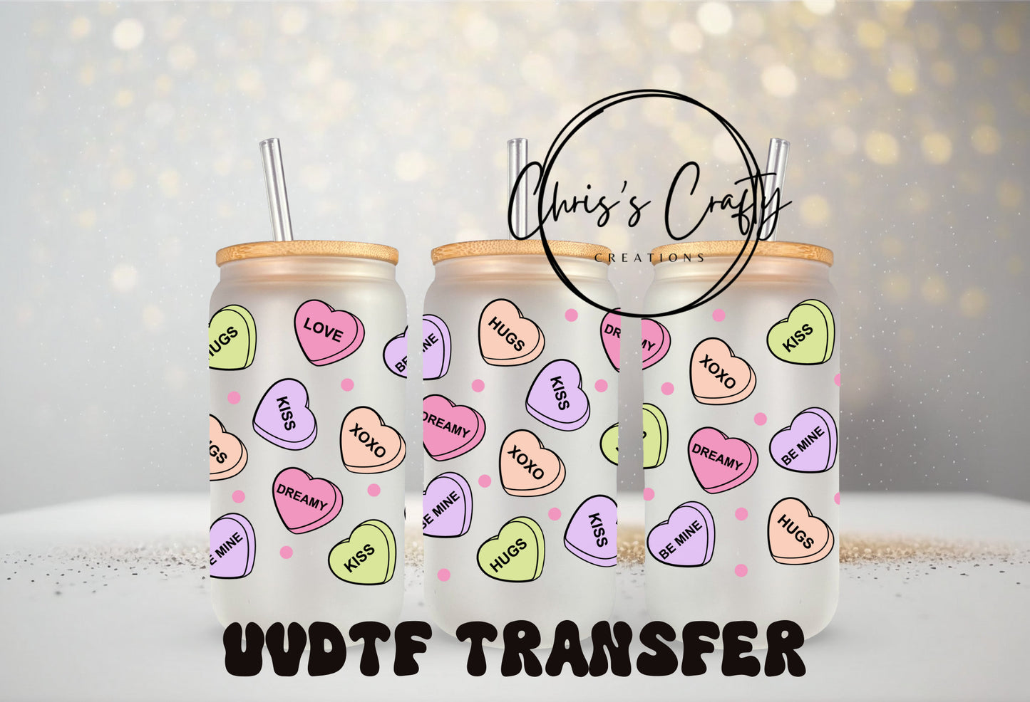 UVDTF Wrap Valentines Love Conversation Hearts for 16oz Can Glass Mug Tumbler, Heart Wrap, Ready to Apply, Permanent Waterproof Adhesive