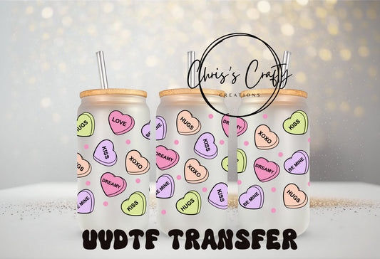UVDTF Wrap Valentines Love Conversation Hearts for 16oz Can Glass Mug Tumbler, Heart Wrap, Ready to Apply, Permanent Waterproof Adhesive