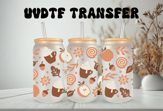 UVDTF Wrap Autumn Coffee Spice 16oz Can Glass, Mug, Tumbler, Ready to Apply, Permanent Waterproof Adhesive