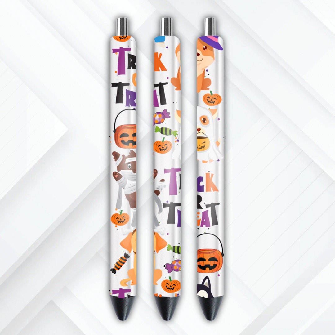 UVDTF Pen Wrap Trick or Treat Dog Wrap, Halloween Wrap, Permanent Waterproof Adhesive, Ready to apply