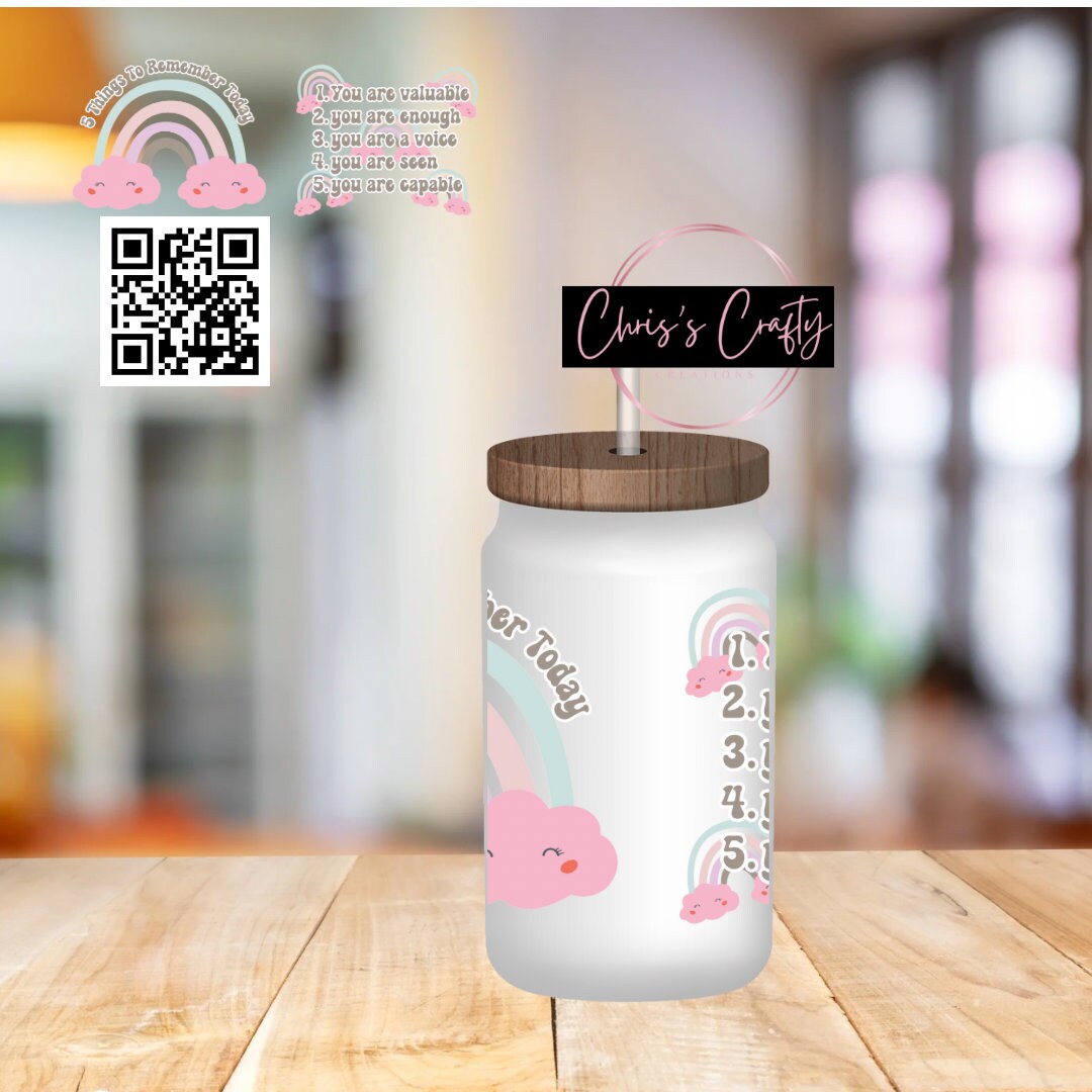 UVDTF Wrap Inspirational Motivational 5 Things to Remember Today 16oz Can Glass Mug Tumbler, Ready to Apply, Permanent Waterproof Adhesive
