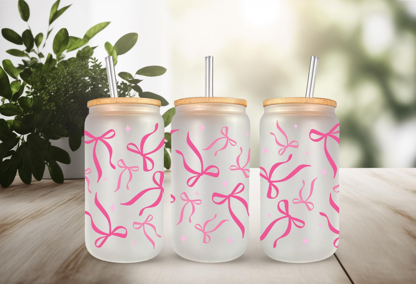 UVDTF Wrap Coquette Bows Dark Pink 16oz Can Glass Wrap Mug Tumbler, Ready to Apply, Permanent Waterproof Adhesive