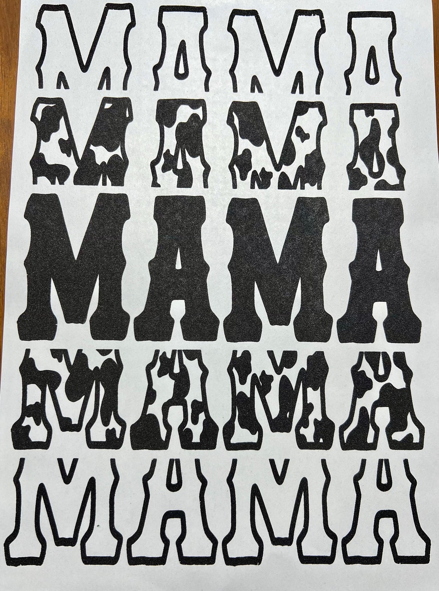 Screen Print Transfer Mama Cowhide Stacked Single Color | Ready to Press | Screen Print Transfer | Black Ink Screen Print Transfer |