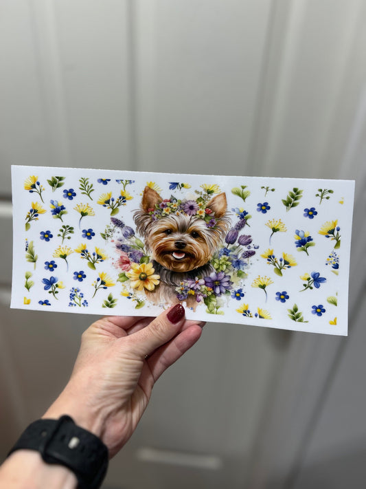 UVDTF Wrap Yorkie Mom Floral 16oz Can Glass Mug Tumbler, Dog Wrap, Ready to apply,  Permanent Waterproof Adhesive