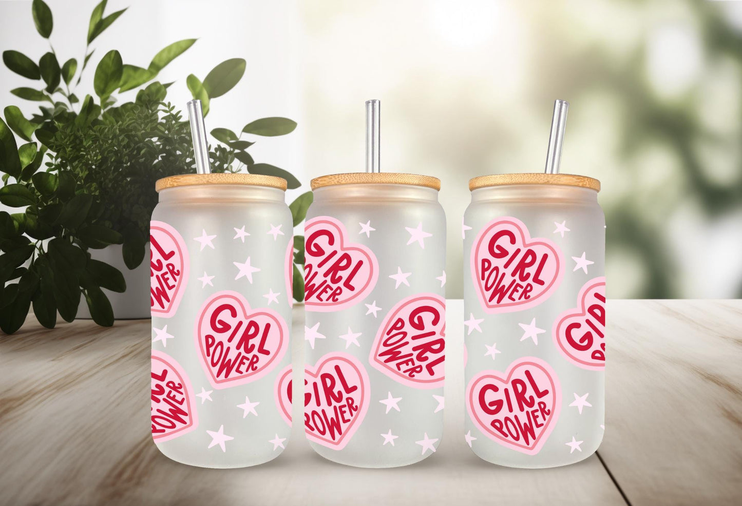 UVDTF Wrap Hearts Girl Power 16oz Can Glass Wrap Mug Tumbler, Ready to Apply, Permanent Waterproof Adhesive